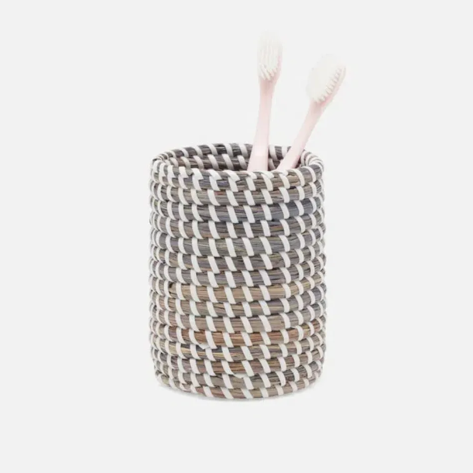 Kythira Gray/White Brush Holder Round Seagrass