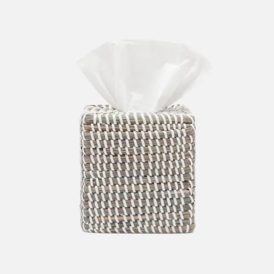 Kythira Gray/White Tissue Box Square Straight Seagrass