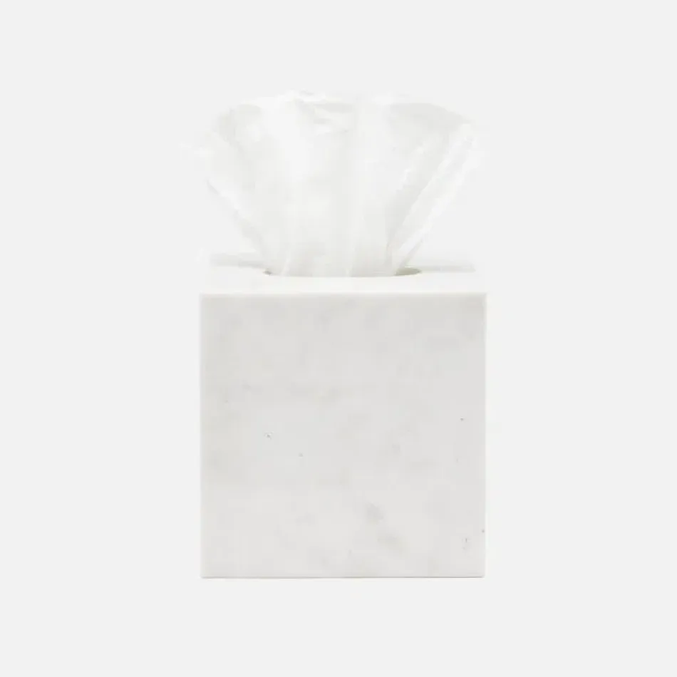 Milan White Tissue Box Square Straight Romblon Stone