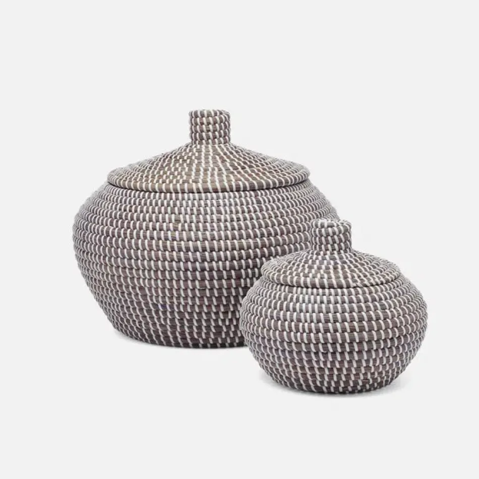 Roslyn Gray/White Basket Round Seagrass, Set Of 2