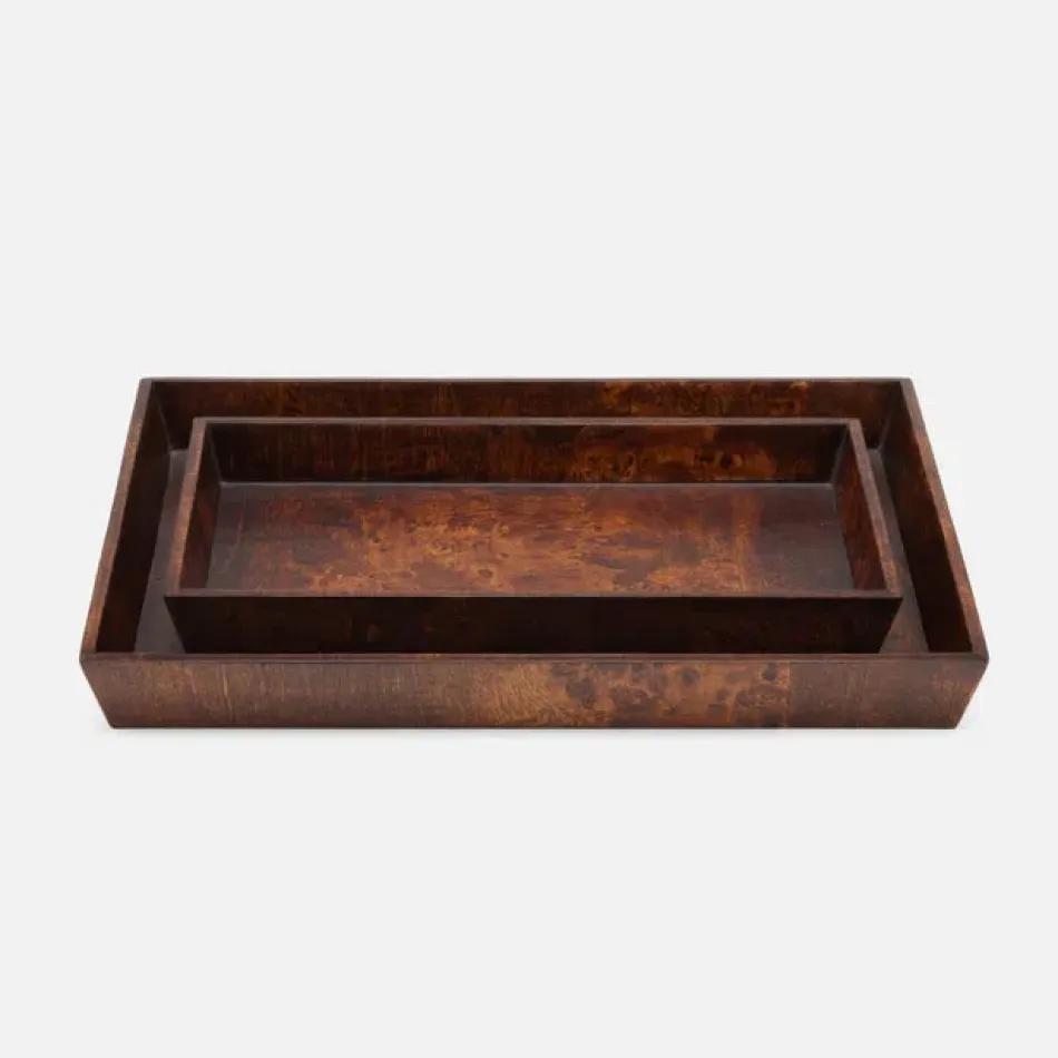 Bern Dark Honey Nested Trays Rectangular Tapered Mappa Burl, Set Of 2