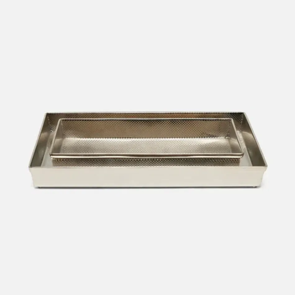 Hagen Shiny Nickel Bath Trays 11"L x 6.5"W x 1.5"H, 13"L x 10"W x 1.5"H, Set of 2