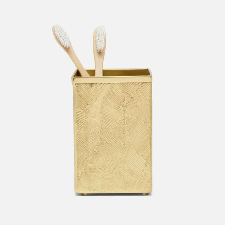 Mancora Shiny Brass Brush Holder 3"L x 3"W x 4.5"H
