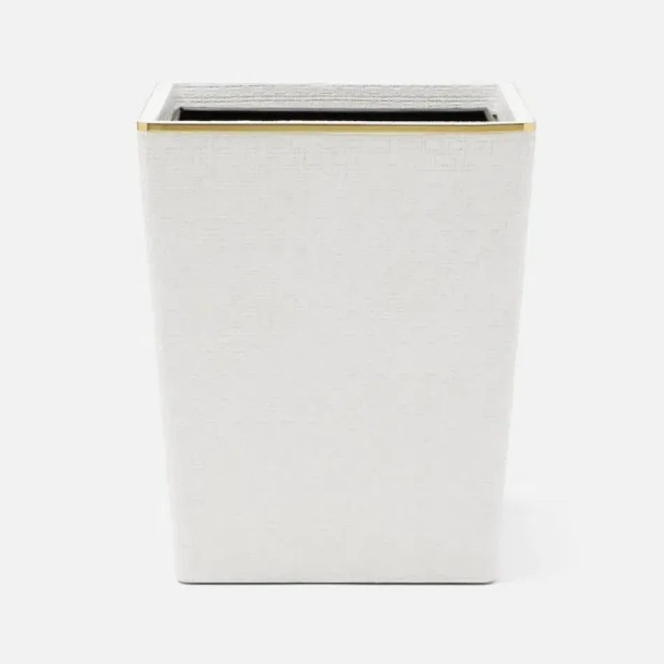 Veria Shiny White/Gold Wastebasket Rectangular Tapered Realistic Faux Rattan/Brass