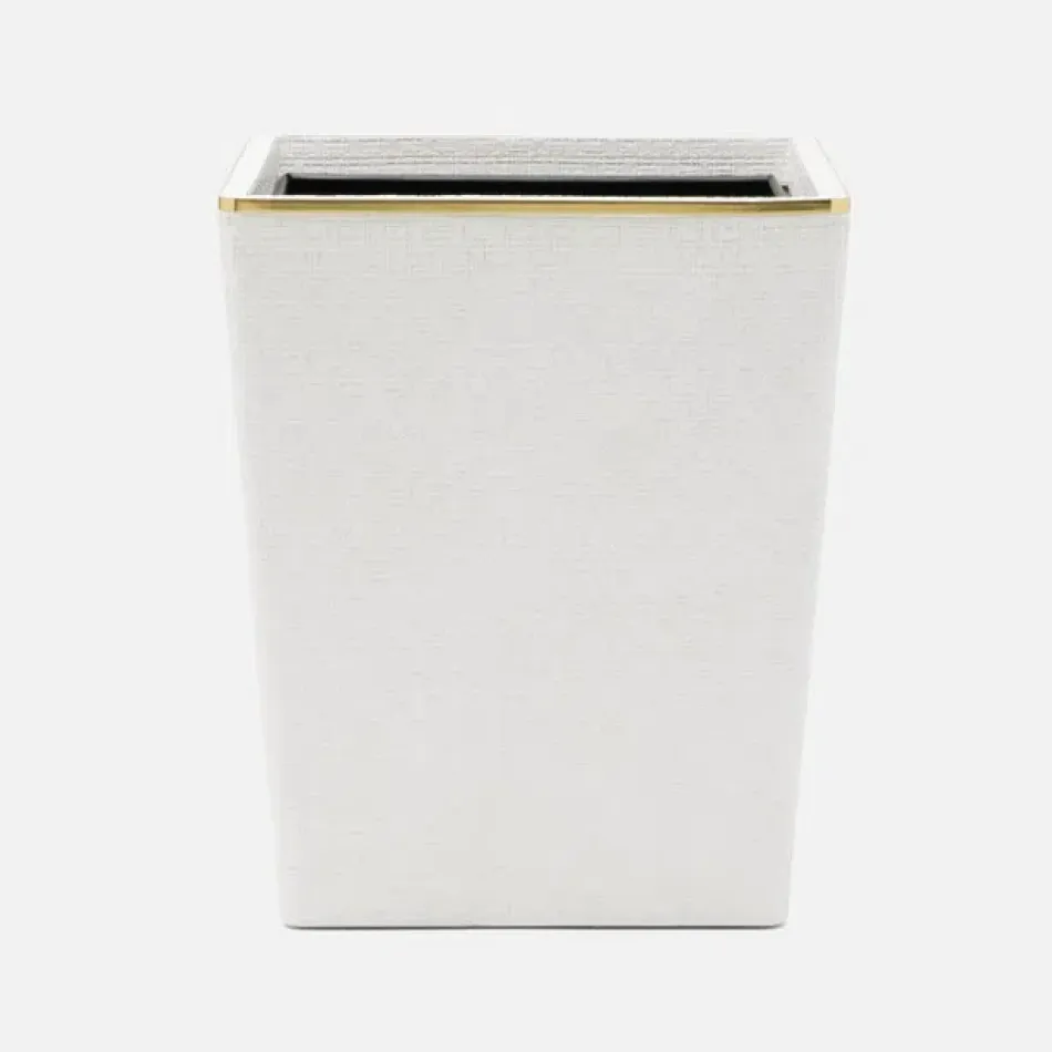 Veria Shiny White/Gold Wastebasket Square Tapered Realistic Faux Rattan/Brass