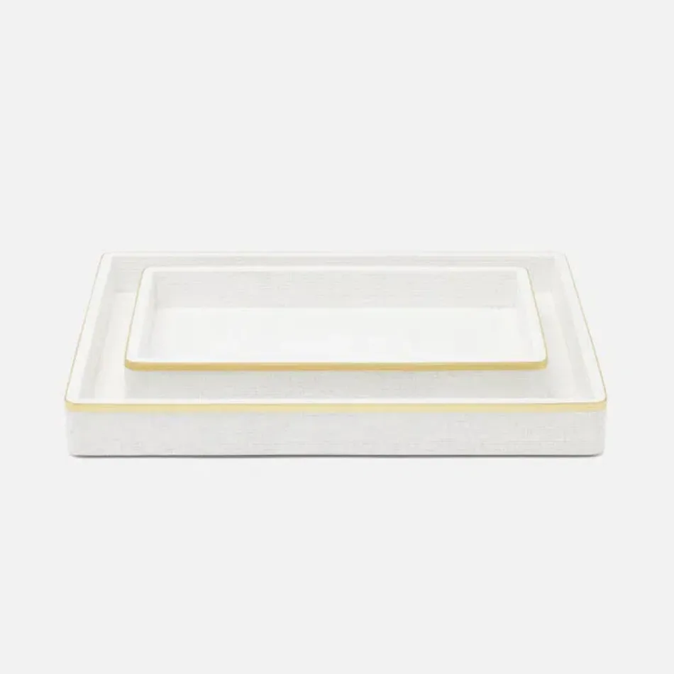 Veria Shiny White/Gold Bath Trays Small: 6"L x 10"W x 1.5"H, Large: 9.5"L x 12.5"W x 1.5"H, Set of 2