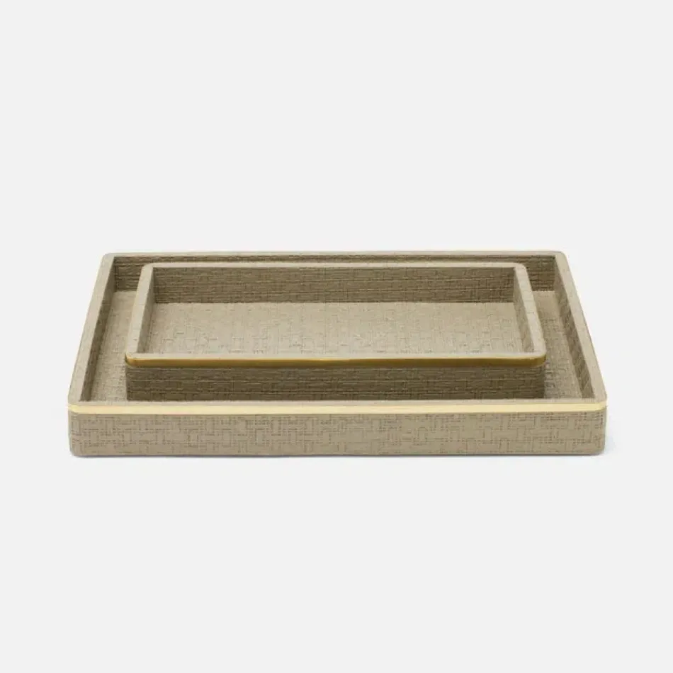 Veria Desert Taupe/Gold Bath Trays Small: 6"L x 10"W x 1.5"H, Large: 9.5"L x 12.5"W x 1.5"H, Set of 2
