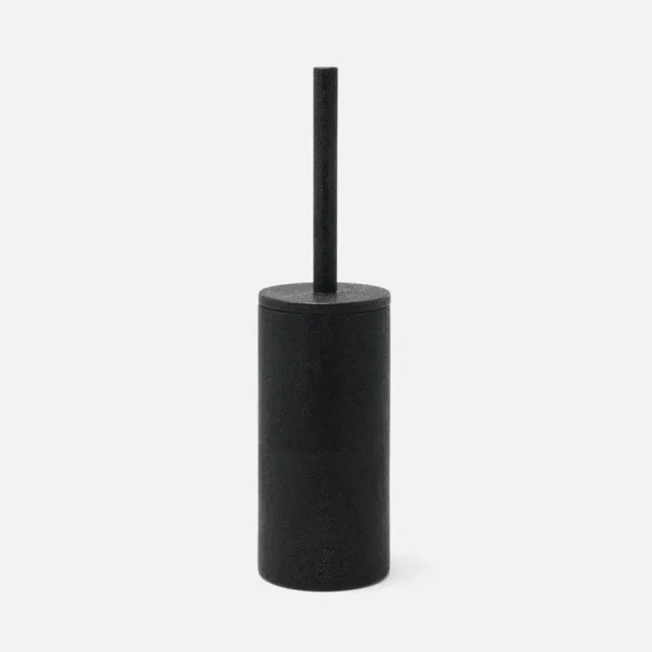 Manchester Black Toilet Brush Holder Round Realistic Faux Shagreen