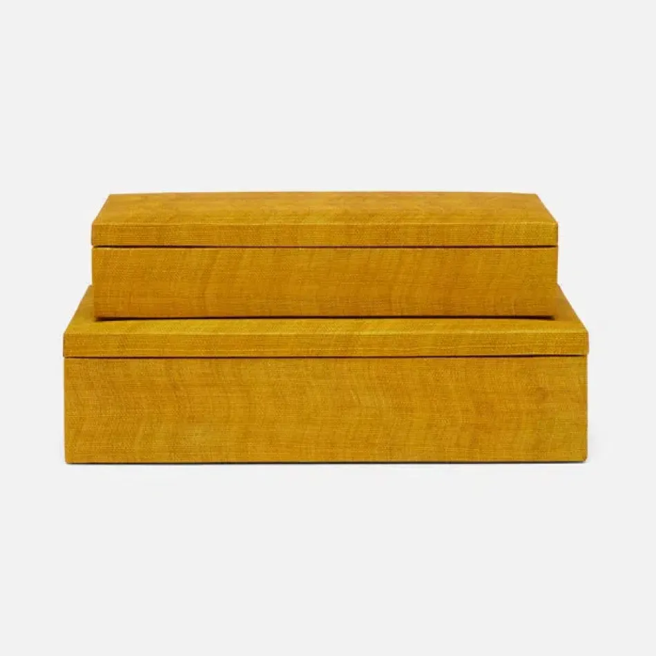 Zamora Mustard Boxes Rectangle Silken Abaca, Set Of 2