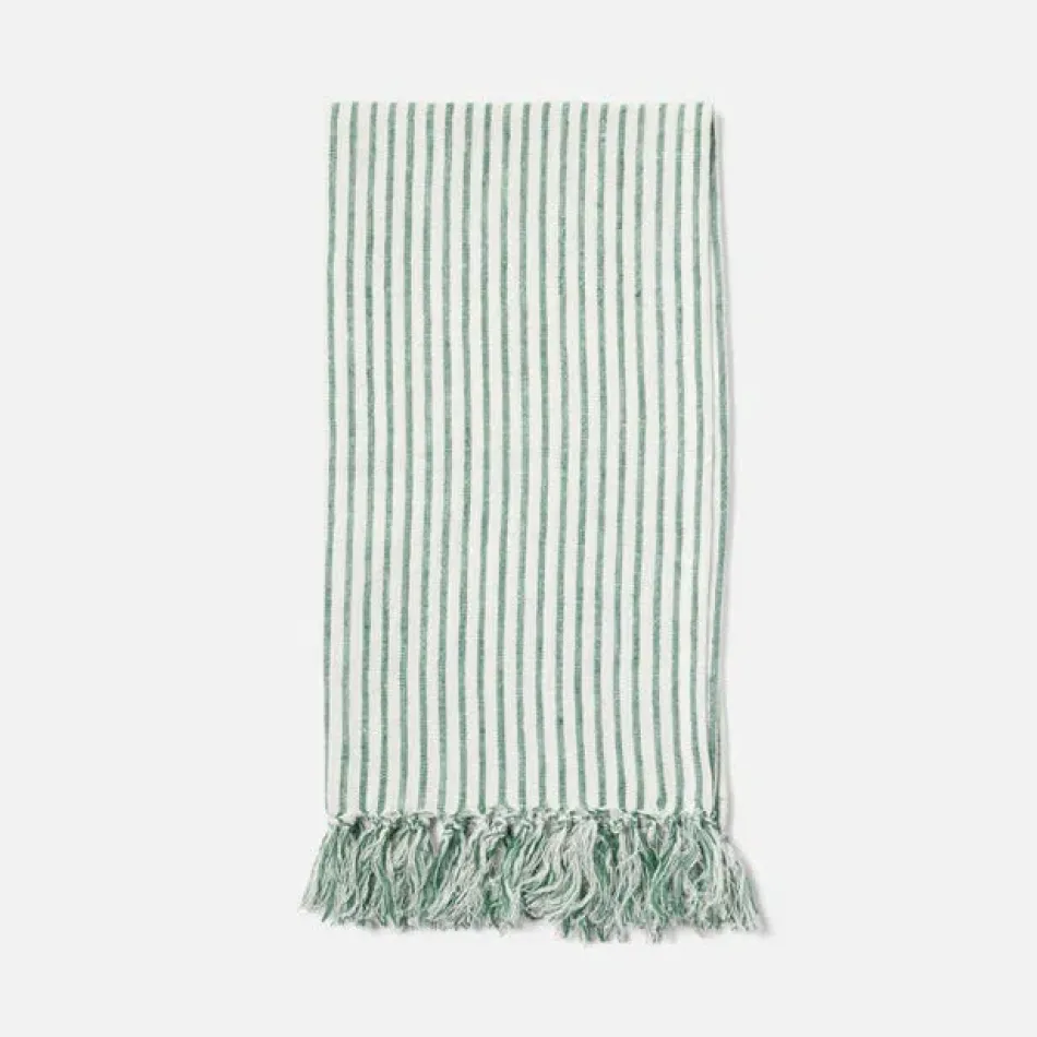 Nicosia White/Green Guest Towel With Fringe 100% Linen 180 Gsm Pack/3