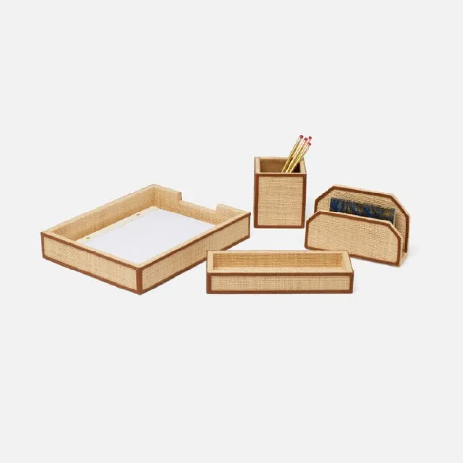 Hanford Natural/Saddle Letter Tray Set: Letter Tray Envelope Holder Pencil Tray And Pencil Hold