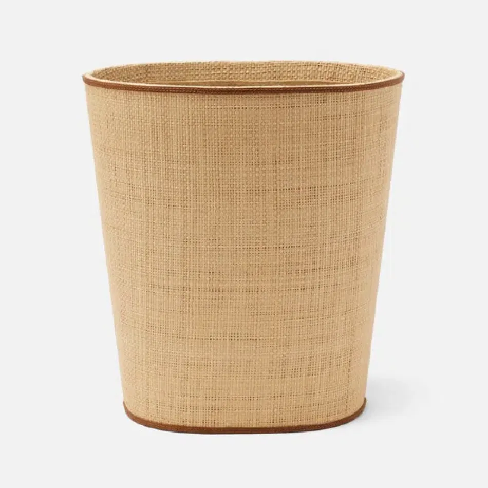 Hanford Natural/Saddle Wastebasket Oval Raffia/Leather