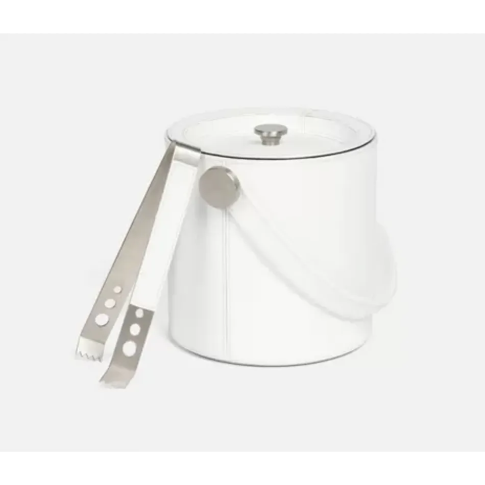 Brisbane Bright White Ice Bucket W/ Tongs Round Marine Leather