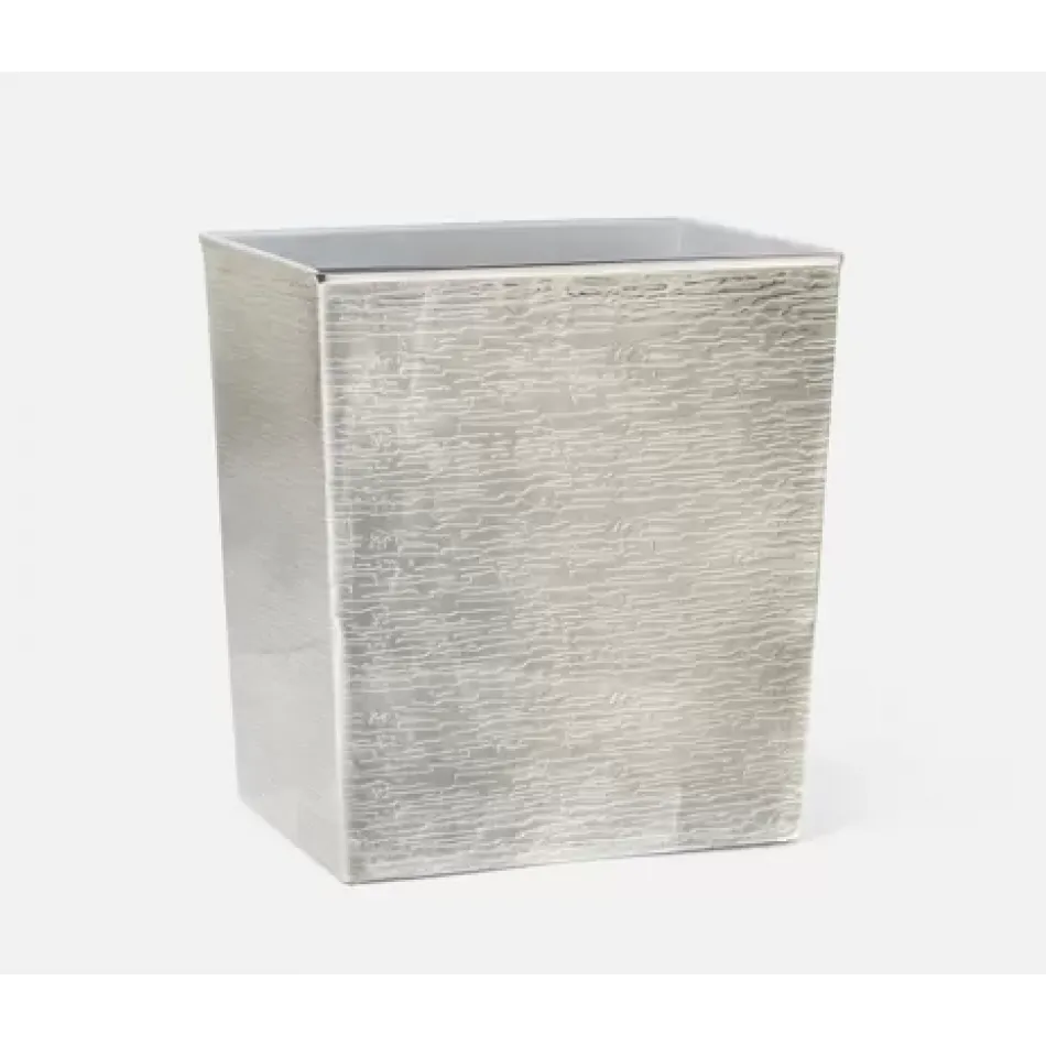 Elgin Shiny Nickel Wastebasket Rectangular Tapered Wavy Etched Stainless Steel