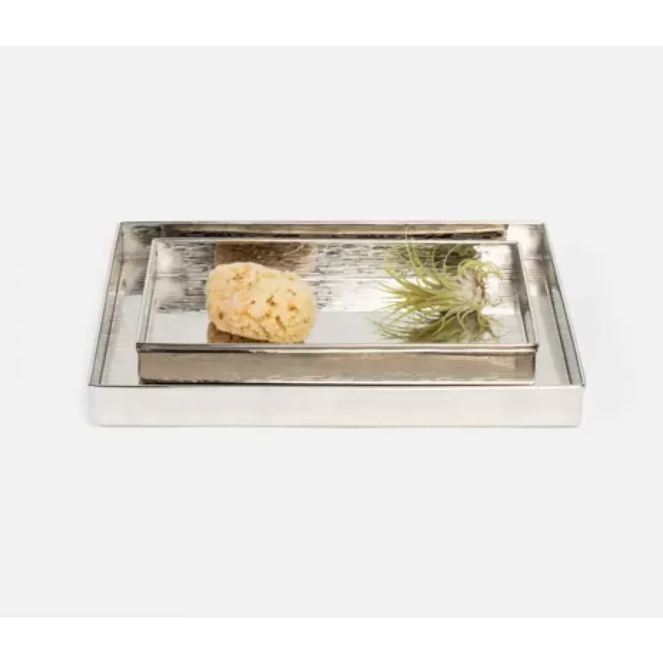 Elgin Shiny Nickel Nested Trays Rectangular Straight Wavy Etched Stainless Steel, Set Of 2