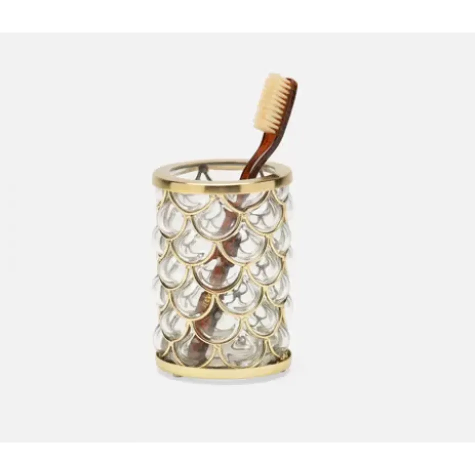 Gila Clear/Brushed Gold Brush Holder 3"D x 4.5"H