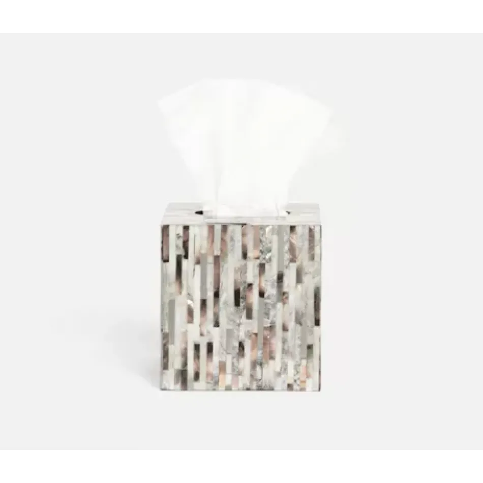 Luzia Silver Mix Tissue Box Square Straight Romblon Stone/Shell/Metal