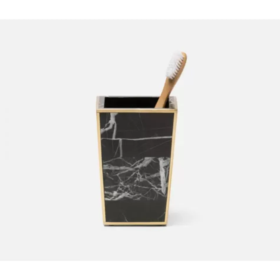 Rhodes Nero Brush Holder Square Tapered Marble With Brass