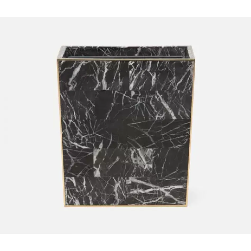 Rhodes Nero Wastebasket Rectangular Tapered Marble With Brass