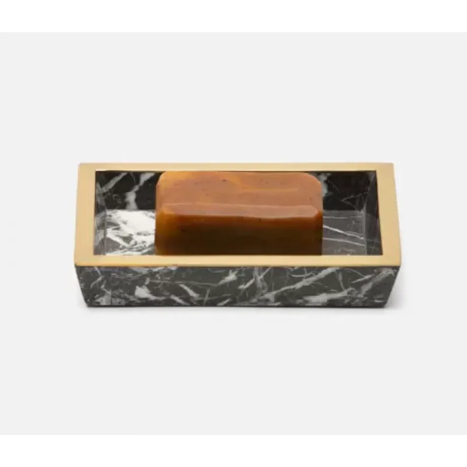 Rhodes Nero Soap Dish Rectangular Tapered Marble With Brass