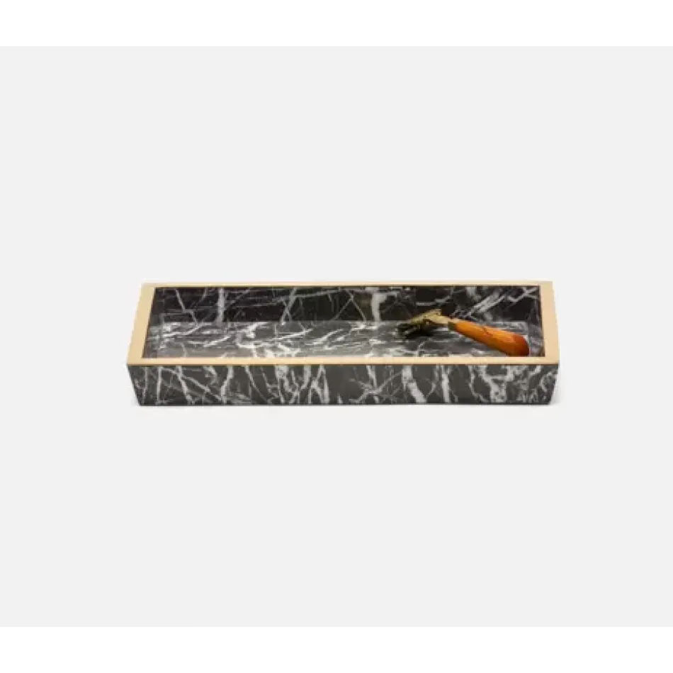 Rhodes Nero Medium Tray Rectangular Tapered Marble With Brass