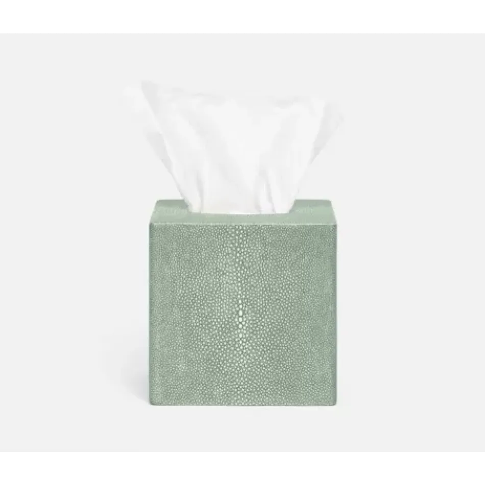 Tenby Sage Tissue Box Square Straight Realistic Faux Shagreen