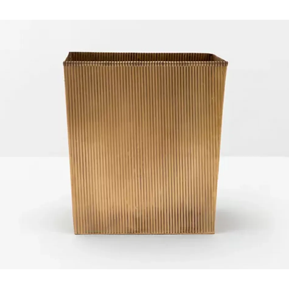 Redon Antique Brass Wastebasket Rectangular Tapered Ribbed Metal