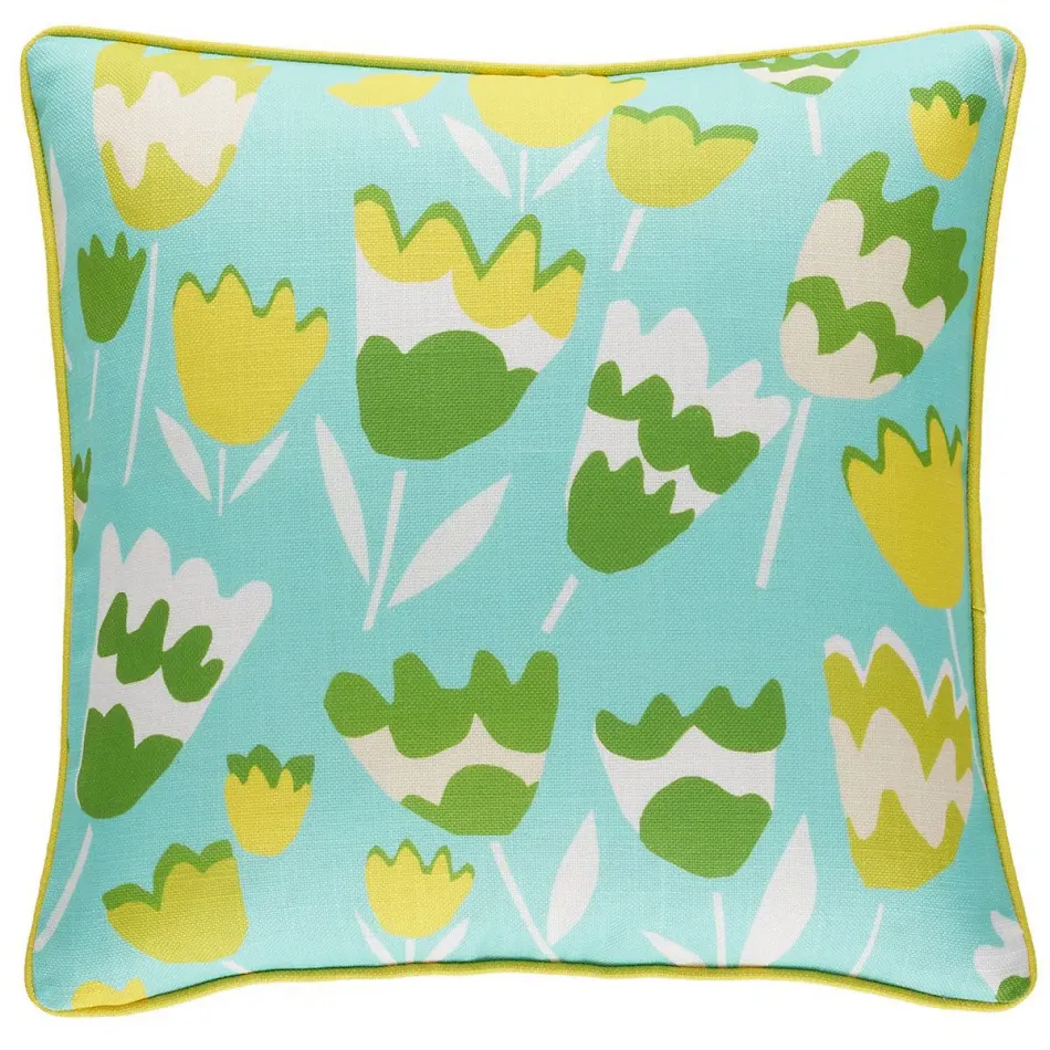 Happy Tulips Aqua Indoor/Outdoor Decorative Pillow 20" Square