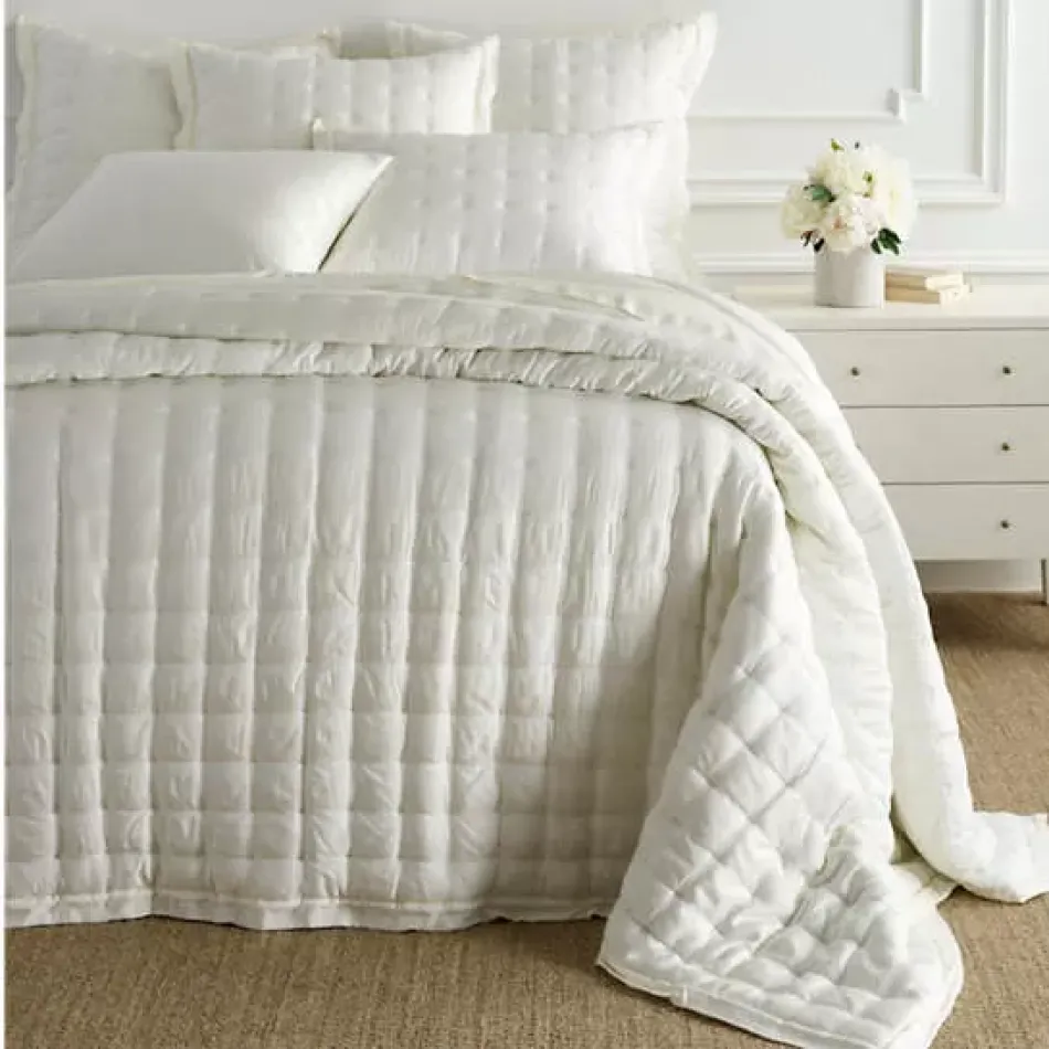 Silken Solid Ivory Puff Coverlet Twin