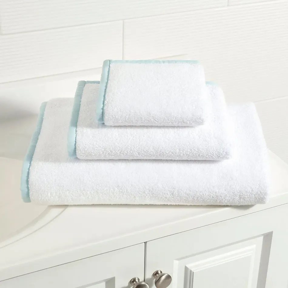 Signature Banded White/Soft Blue Bath Towel