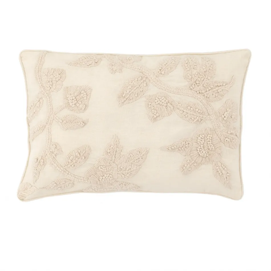 Harper Crewel Embroidered Ivory Decorative Pillow - 16" x 24"