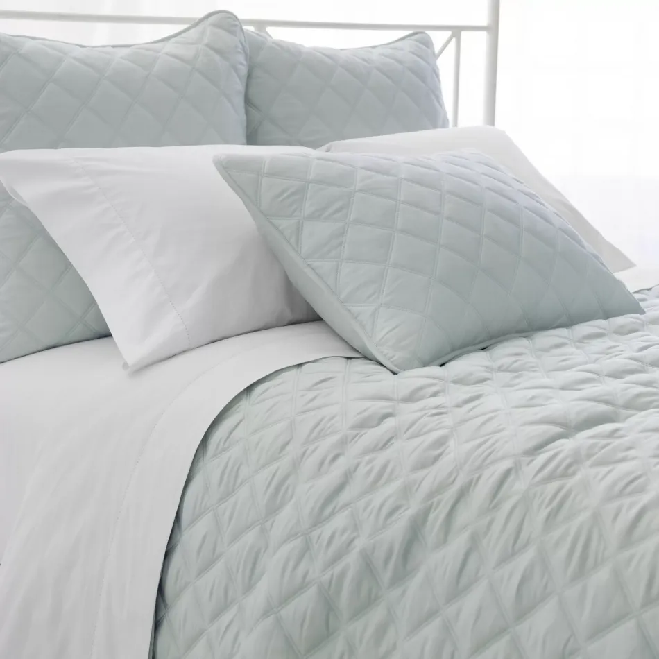 Quilted Silken Solid Robin's Egg Blue Coverlet Full/Queen