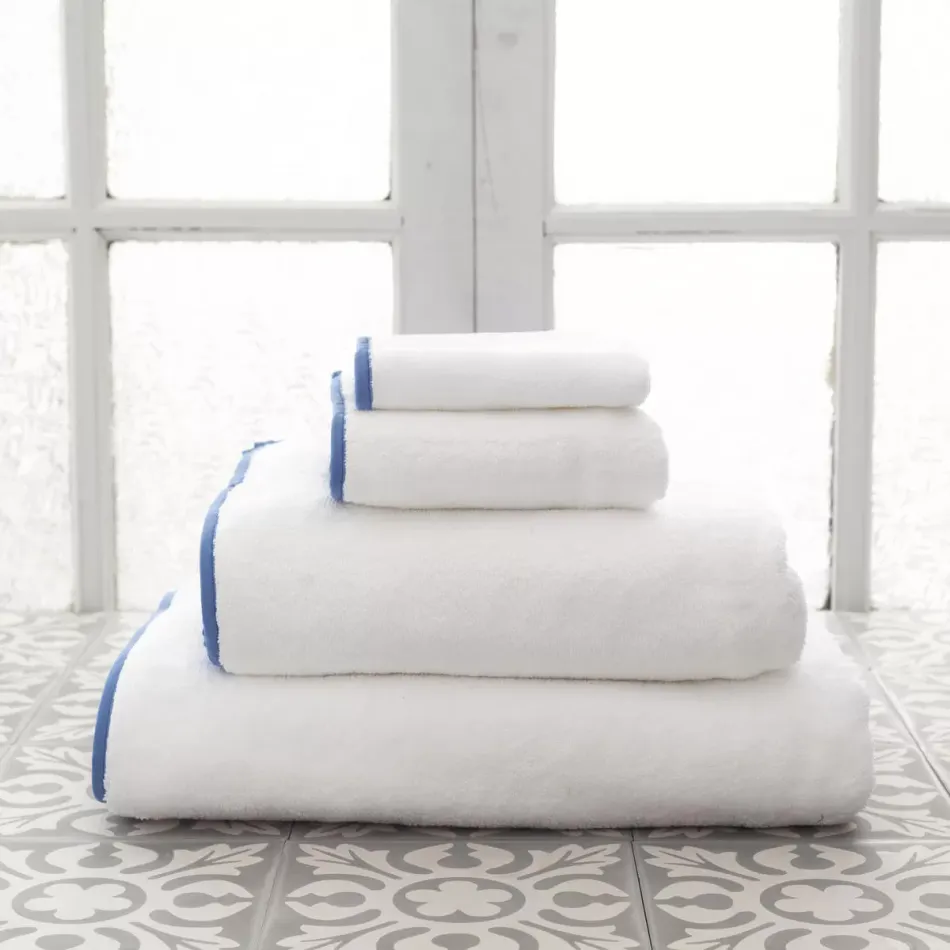 Signature Banded White/French Blue Bath Sheet