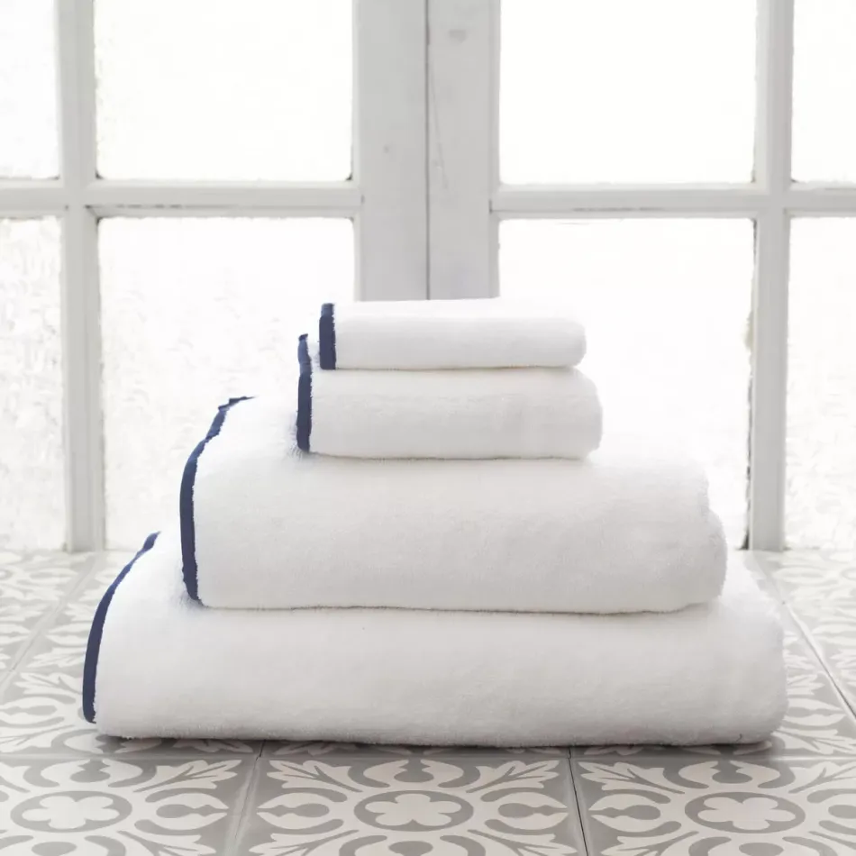 Signature Banded White/Indigo Bath Towel