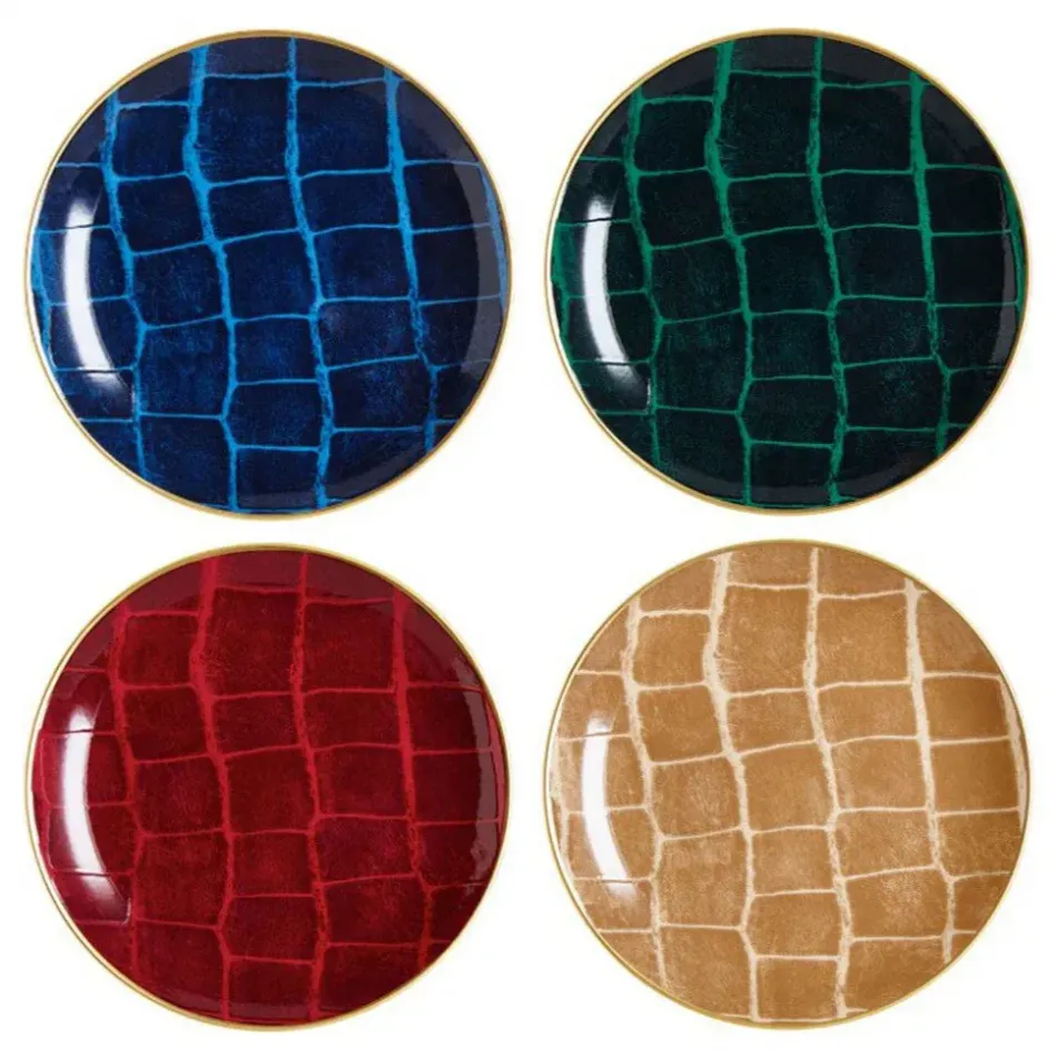 Alligator Multi Color Canape Plate, Assorted Colors, Set Of 4