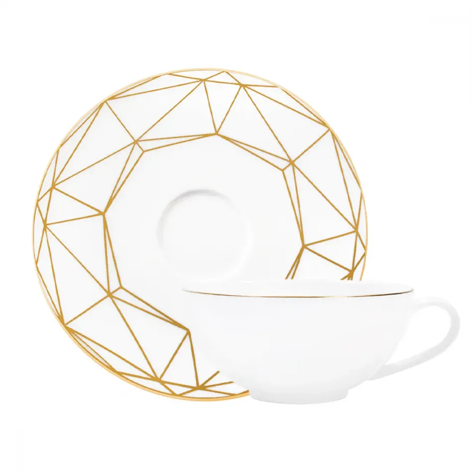 Gem Cut Gold Tea Cup & Saucer