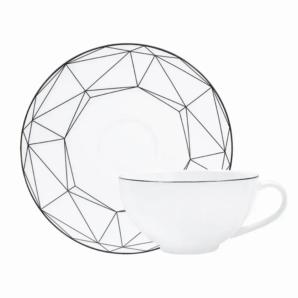 Gem Cut Onyx Tea Cup & Saucer