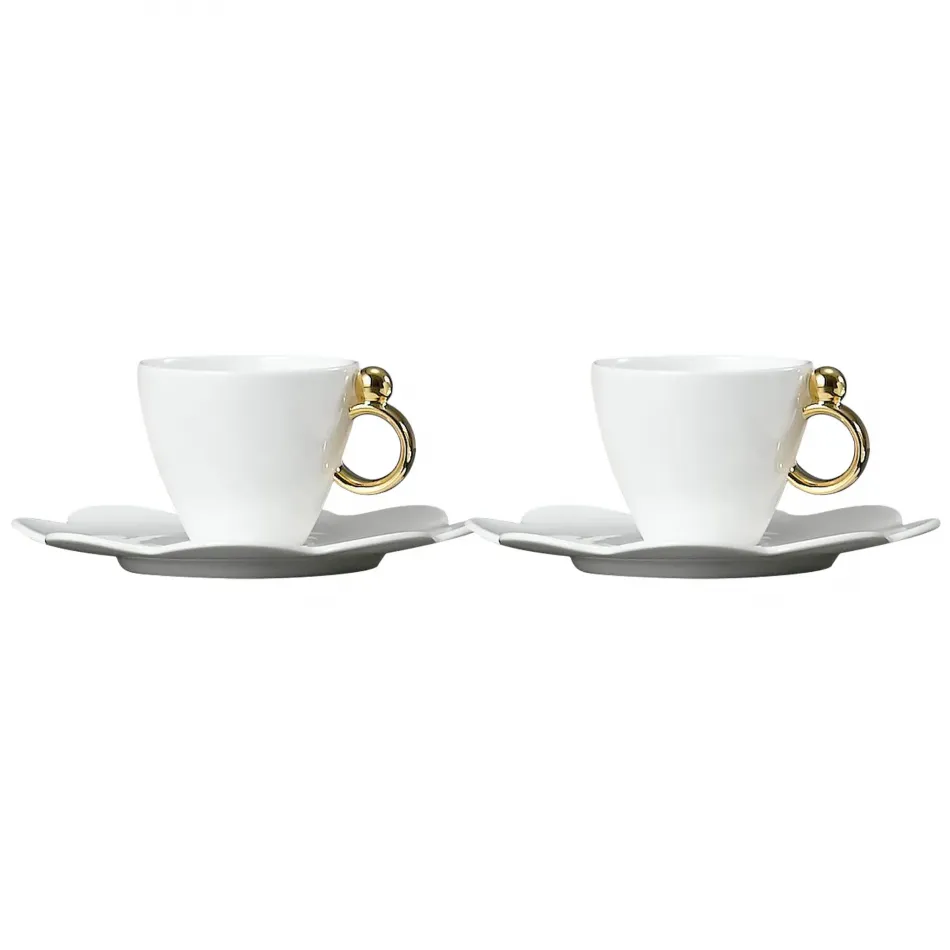 Geometrica Gold Rim Espresso Cup & Saucer, Set Of 2