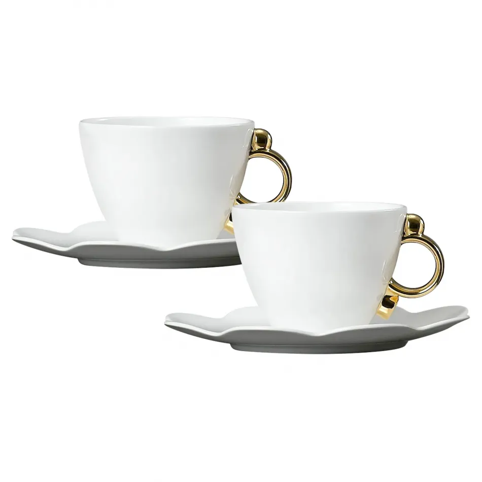 Geometrica Gold Rim Tea Cup & Saucer, Set Of 2