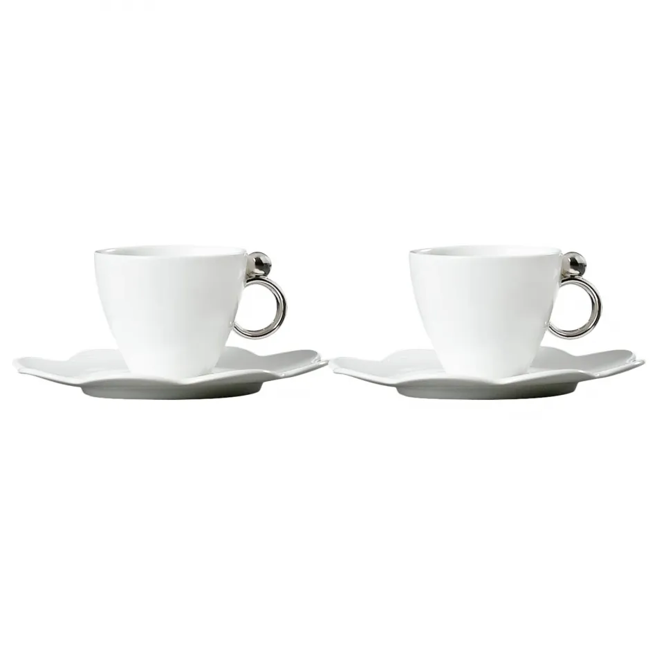 Geometrica Silver Rim Espresso Cup & Saucer, Set Of 2