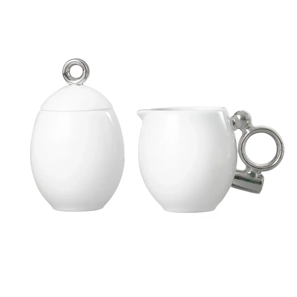 Geometrica Silver Rim Sugar & Creamer Set