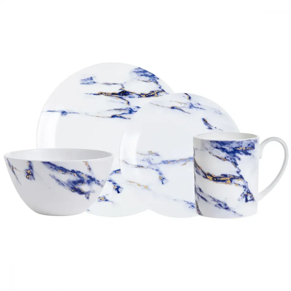 Marble Azure 4-Piece Place Setting (Dinner, Salad, Mug, Cereal Bowl)