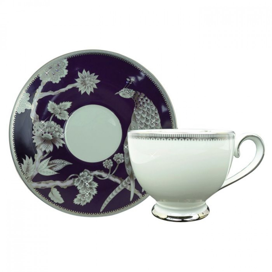 Pavo Silver Platinum Tea Cup & Saucer 7 in