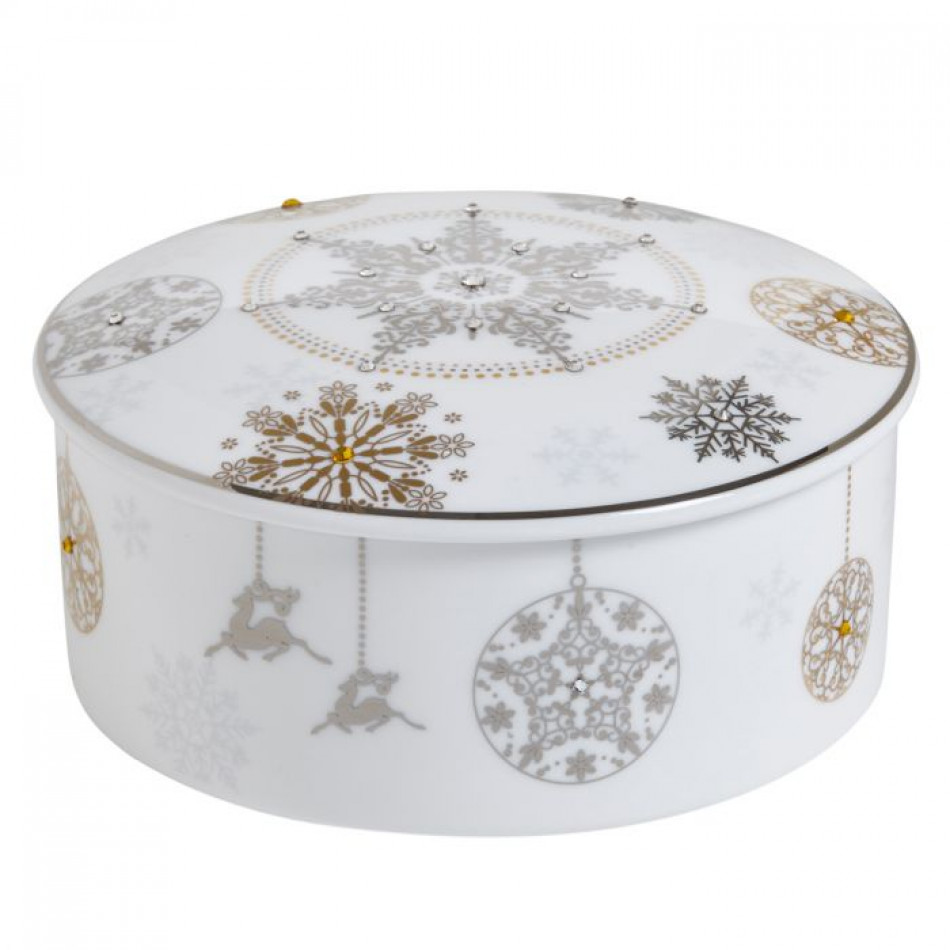 Winter Crystal Jewelry Box Diam 4.5 height 2 in