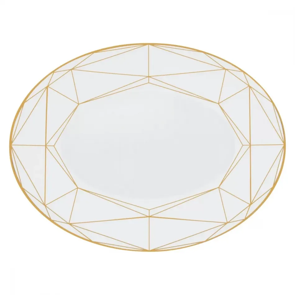 Gem Cut Gold Oval Platter 14 in