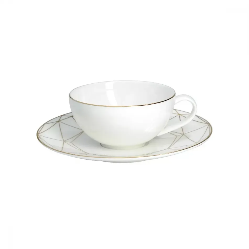 Gem Cut Gold Tea Cup & Saucer