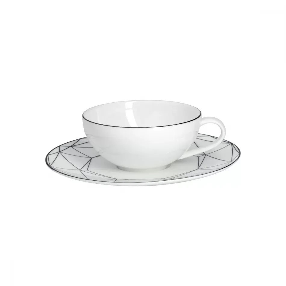 Gem Cut Onyx Tea Cup & Saucer