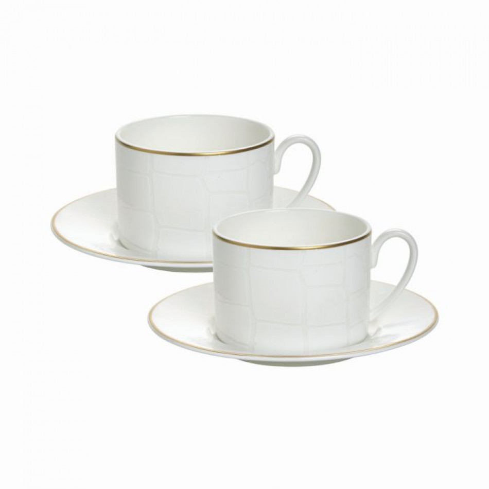Alligator White Tea Cup & Saucer, Set of 2 (Saucer diam 6.1/Cup diam 3.5 height 2.5 in)