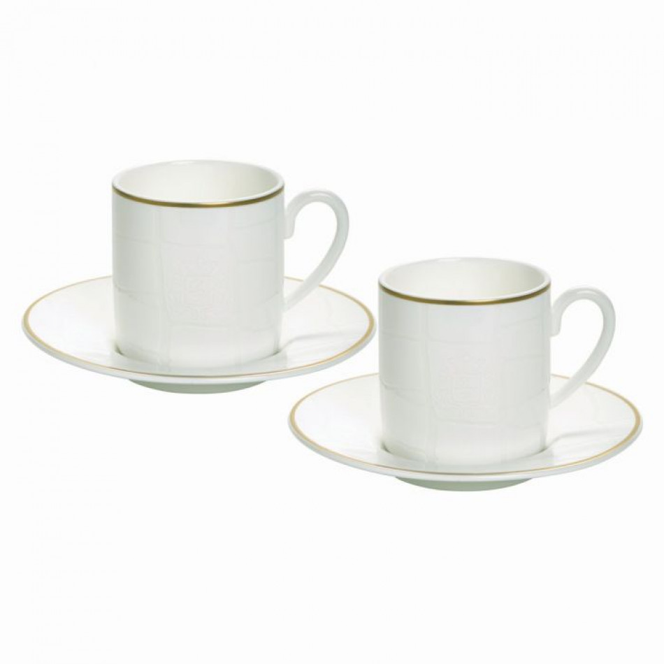 Alligator White Espresso Cup & Saucer, Set of 2 (Diam 2.25; height 2.5 in) (Special Order)