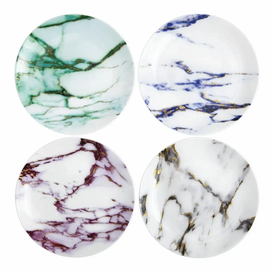 Marble Multi Color Canape Plate, Assorted, Set Of 4